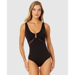 Mesh Around U Ring Mesh Insert Black One-Piece Swimsuit by Anne Cole 10